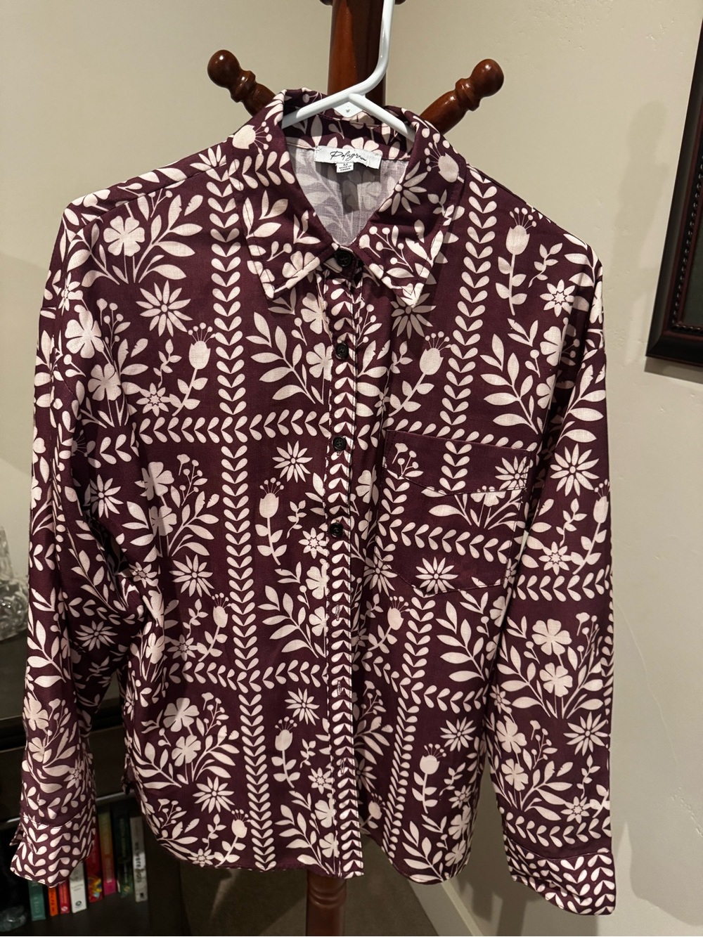 Long-Sleeve Button-Down Shirt in Burgundy Floral by Prana